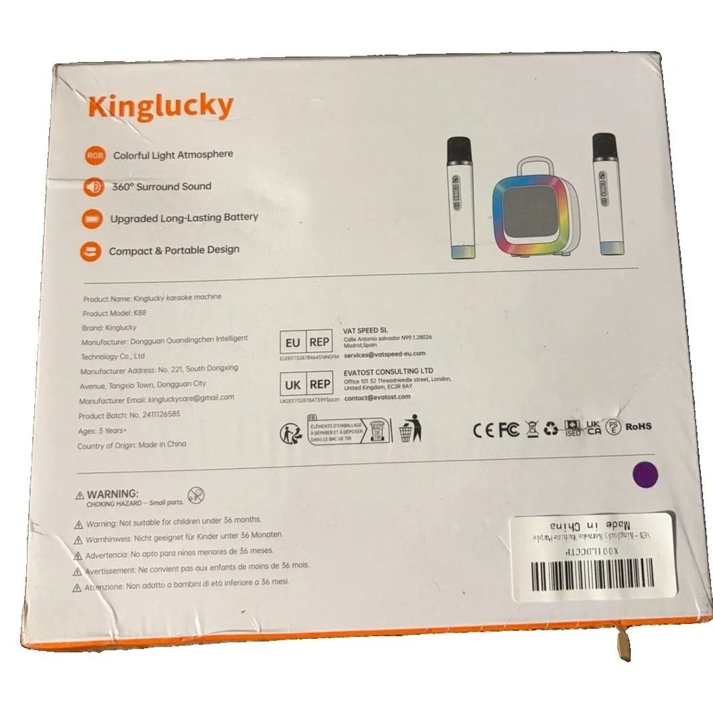 NEW Kinglucky K88 Portable colorful karaoke machine w/ 2 microphones